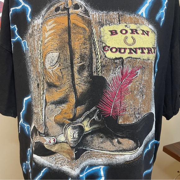 Vintage American Thunder Front/Back Lighting Born Country T-Shirt 100 Cotton - Picture 2 of 14